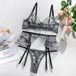 Lingerie reggiseno perizoma e giarrettiera trasparente floreale da donna - intimo lingerie ATREND