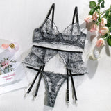 Lingerie reggiseno perizoma e giarrettiera trasparente floreale da donna - intimo lingerie ATREND