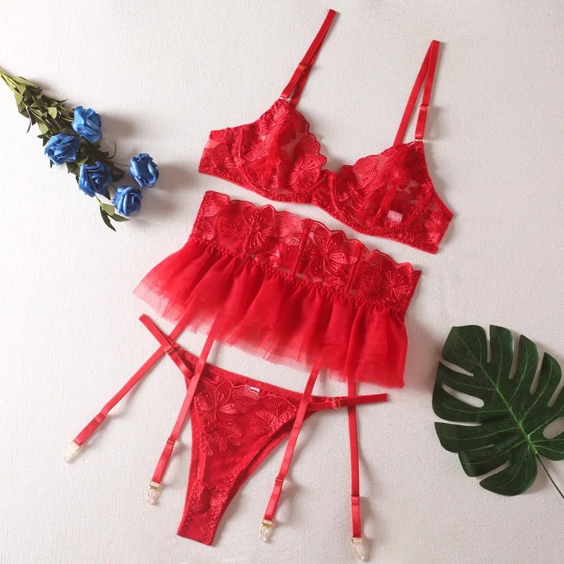 Lingerie reggiseno perizoma e giarrettiere patchwork da donna - intimo lingerie ATREND