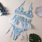 Lingerie reggiseno perizoma e giarrettiere patchwork da donna - intimo lingerie ATREND