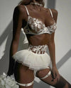 Lingerie reggiseno perizoma e giarrettiere patchwork da donna ATREND