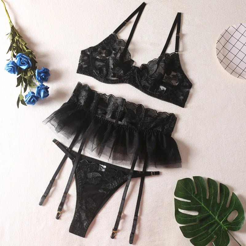 Lingerie reggiseno perizoma e giarrettiere patchwork da donna - intimo lingerie ATREND
