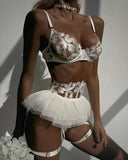 Lingerie reggiseno perizoma e giarrettiere patchwork da donna - intimo lingerie ATREND