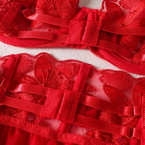 Lingerie reggiseno perizoma e giarrettiere patchwork da donna ATREND