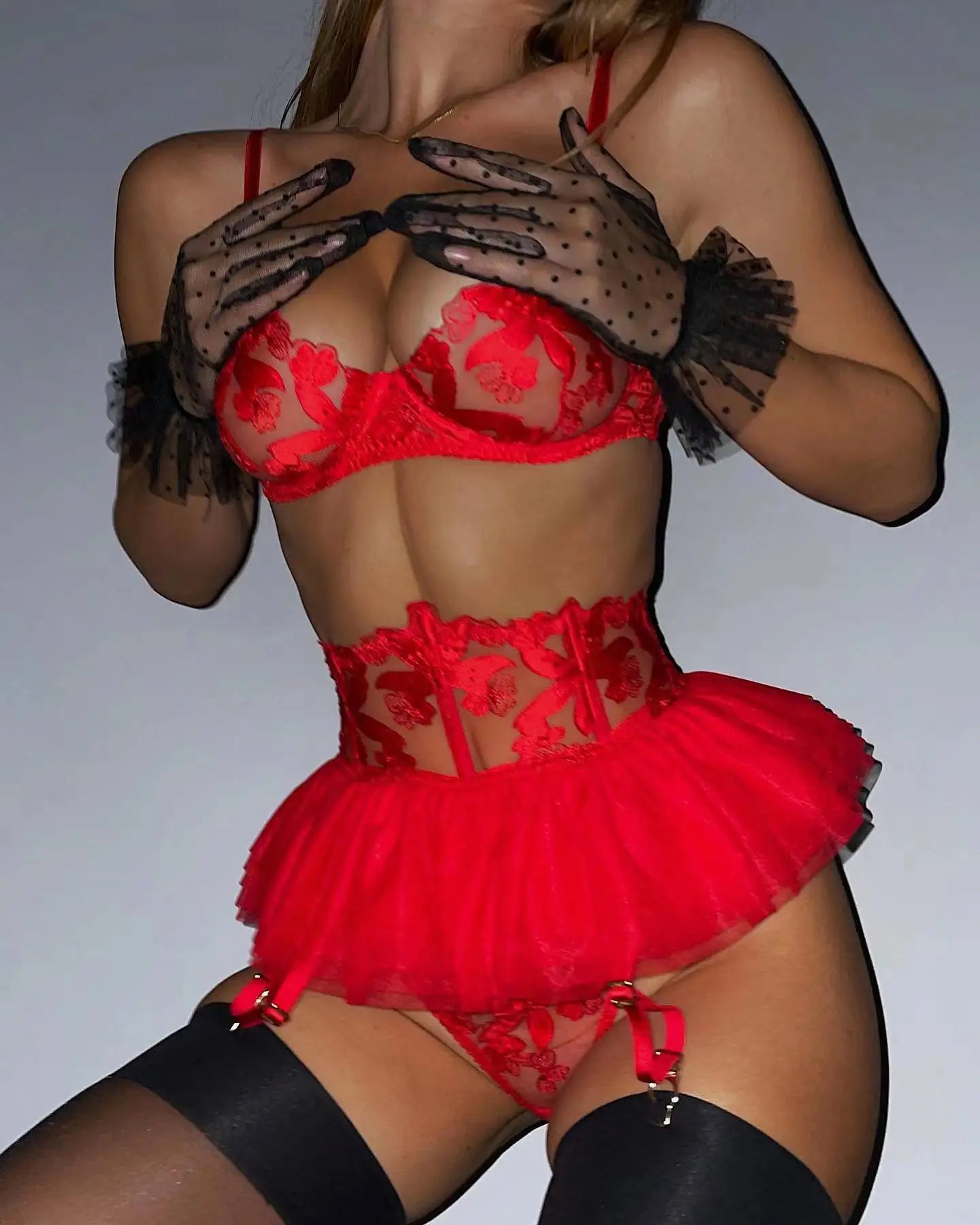 Lingerie reggiseno perizoma e giarrettiere patchwork da donna - intimo lingerie ATREND