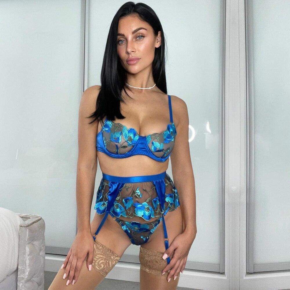 Lingerie reggiseno perizoma floreale & giarrettiere da donna - intimo lingerie ATREND