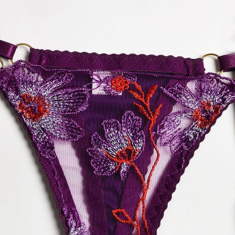Lingerie reggiseno perizoma floreale & giarrettiere da donna - intimo lingerie ATREND