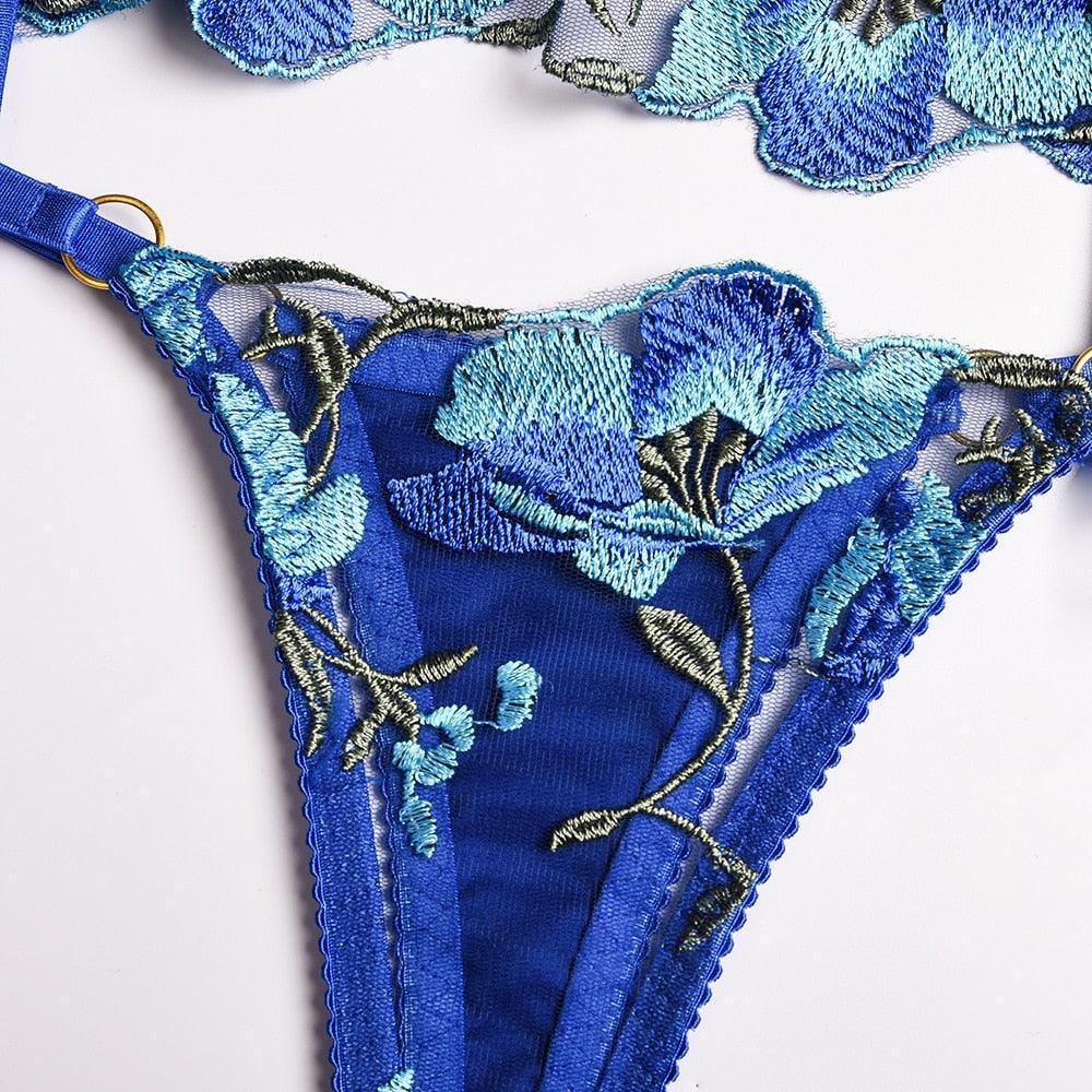 Lingerie reggiseno perizoma floreale & giarrettiere da donna - intimo lingerie ATREND