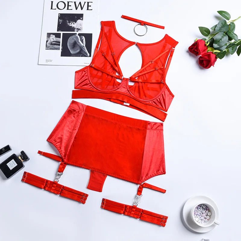 Lingerie reggiseno perizoma giarrettiera e girocollo da donna - intimo lingerie ATREND