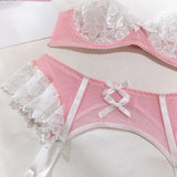 Lingerie reggiseno perizoma giarrettiera girocollo e calze da donna ATREND