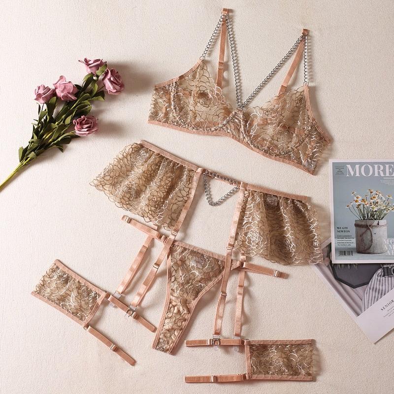 Lingerie reggiseno perizoma & giarrettiere con catene da donna - intimo lingerie ATREND