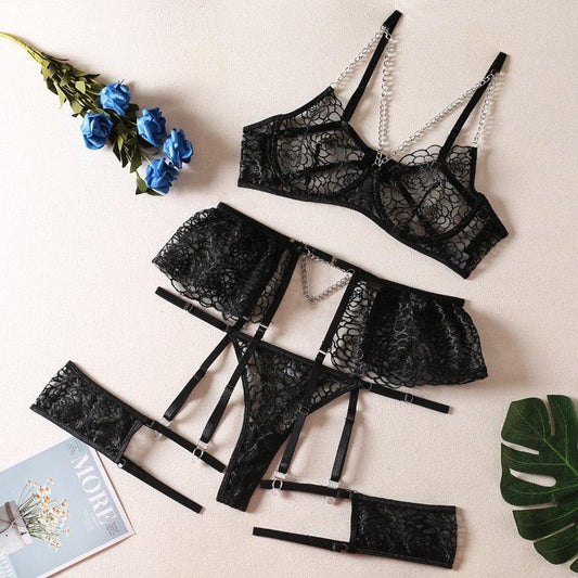 Lingerie reggiseno perizoma & giarrettiere con catene da donna - intimo lingerie ATREND