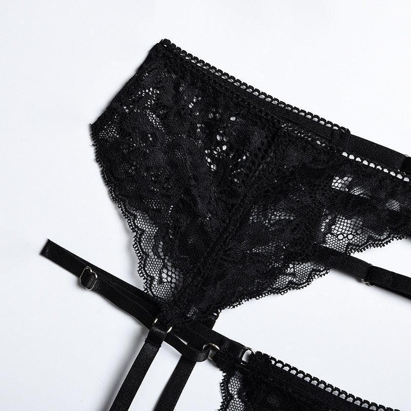 Lingerie reggiseno perizoma in pizzo & giarrettiera da donna - intimo lingerie ATREND