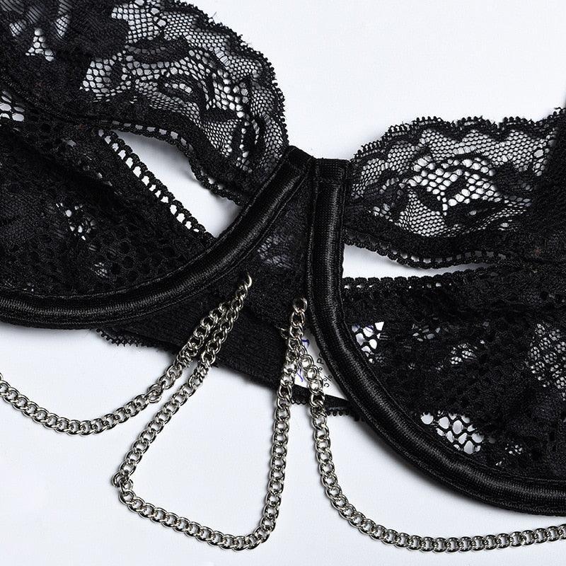 Lingerie reggiseno perizoma in pizzo & giarrettiera da donna - intimo lingerie ATREND