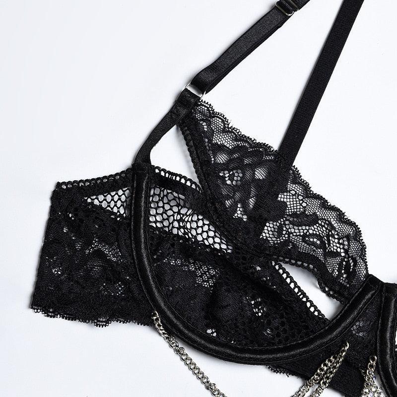 Lingerie reggiseno perizoma in pizzo & giarrettiera da donna - intimo lingerie ATREND