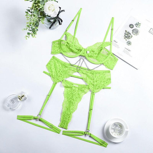 Lingerie reggiseno perizoma in pizzo & giarrettiera da donna - intimo lingerie ATREND