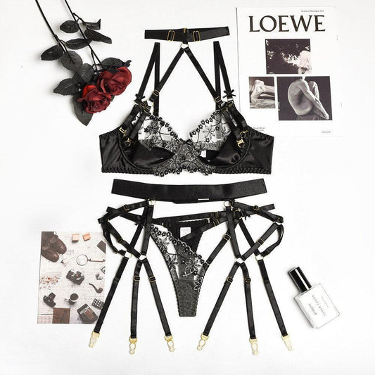 Lingerie reggiseno perizoma in pizzo & giarrettiere da donna - intimo lingerie ATREND
