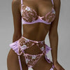 Lingerie sexy reggiseno perizoma e giarrettiere con ricamo floreale da donna ATREND