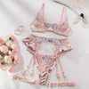 Lingerie sexy reggiseno perizoma e giarrettiere con ricamo floreale da donna ATREND
