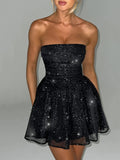 Mini abito a fascia con brillantini tulle e fiocco da donna - Abiti ATREND
