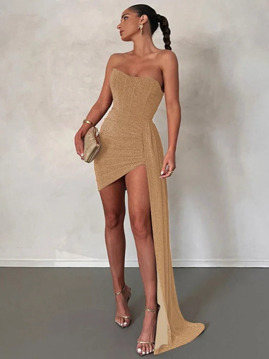 Mini abito a fascia glitterato e coda laterale da donna - Abiti ATREND