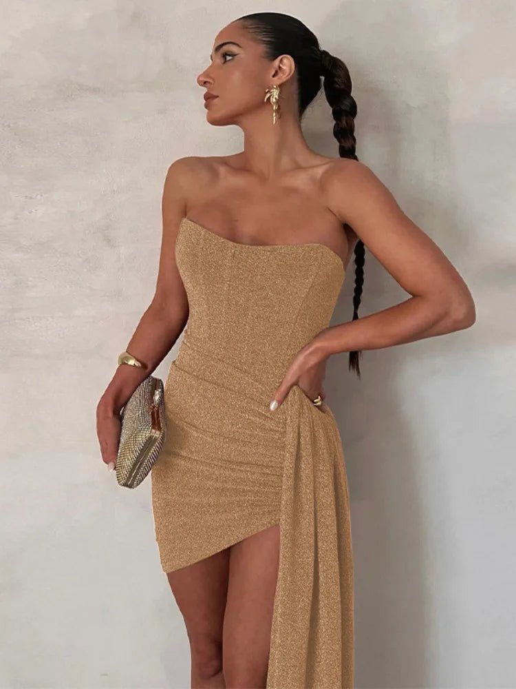 Mini abito a fascia glitterato e coda laterale da donna - Abiti ATREND