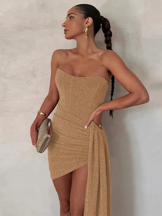 Mini abito a fascia glitterato e coda laterale da donna - Abiti ATREND
