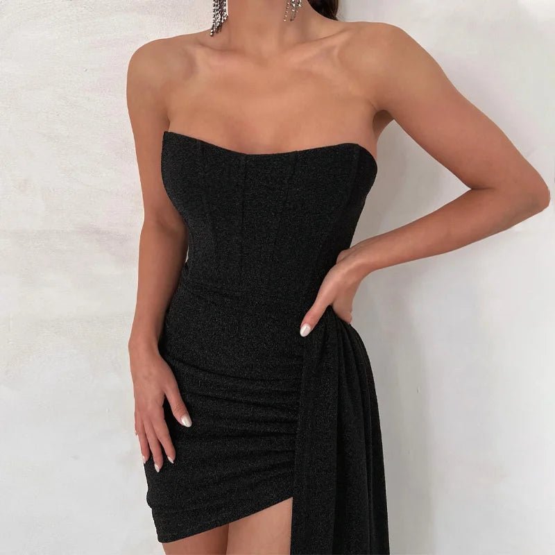 Mini abito a fascia glitterato e coda laterale da donna - Abiti ATREND