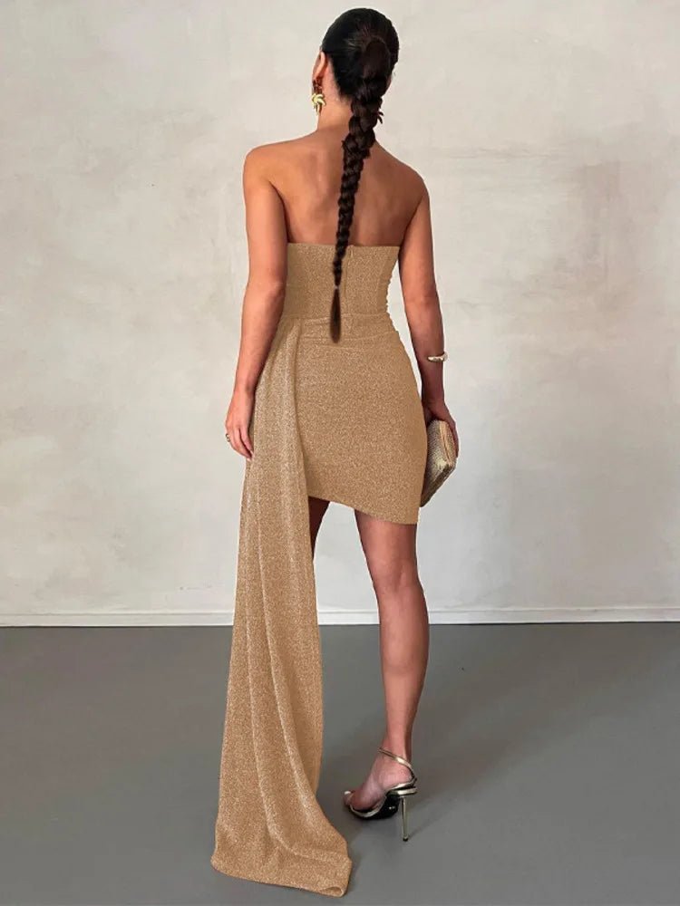 Mini abito a fascia glitterato e coda laterale da donna - Abiti ATREND