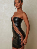 Mini abito a fascia in pelle PU scavato da donna - Abiti ATREND