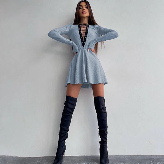 Mini abito a maniche lunghe plissettato da donna ATREND