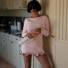 Mini abito casual a maniche lunghe drappeggiato con bordo a contrasto da donna ATREND
