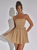 Mini abito con brillantini senza maniche plissettato con fiocco da donna ATREND