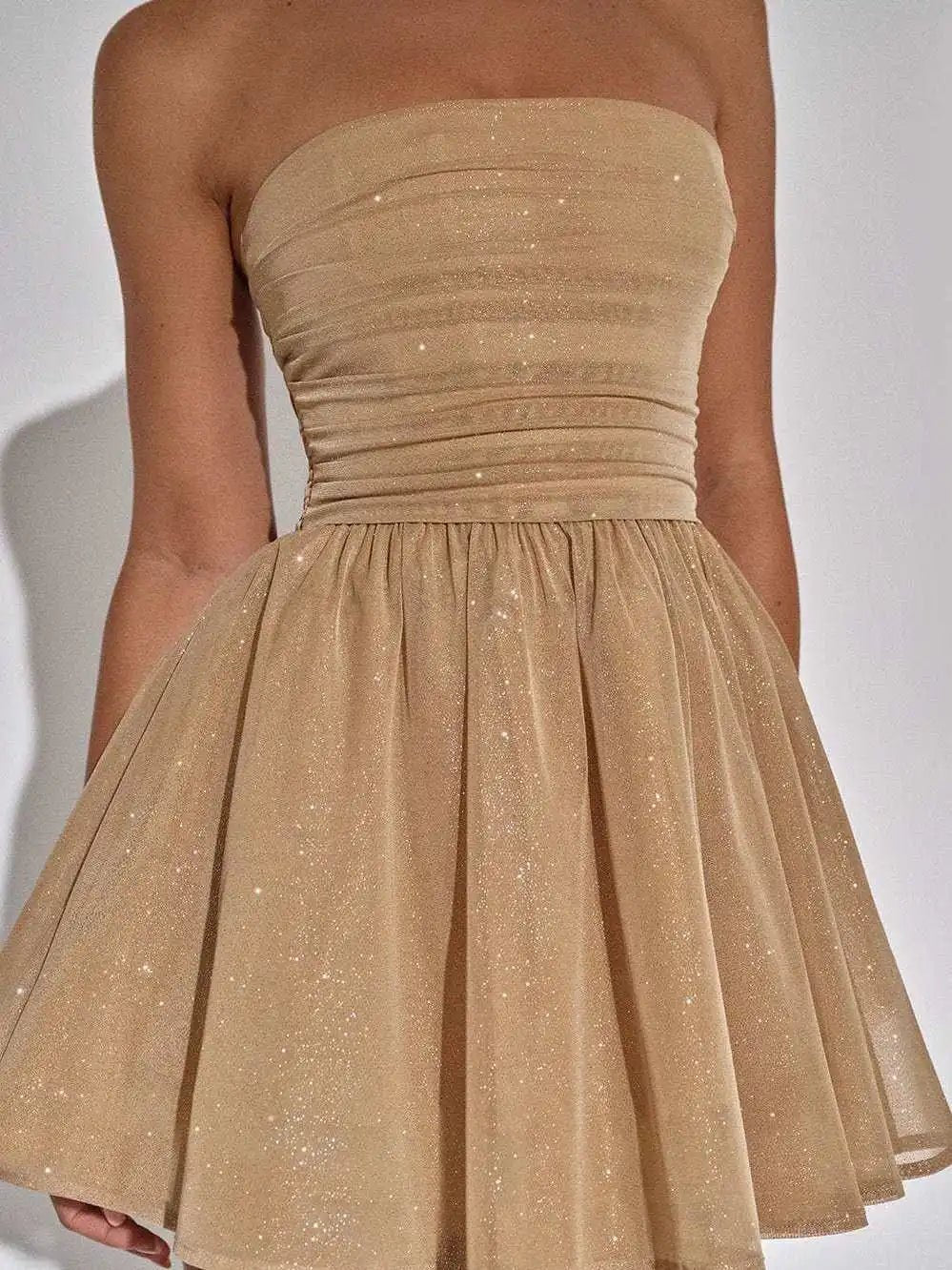 Mini abito con brillantini senza maniche plissettato con fiocco da donna ATREND