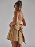 Mini abito con brillantini senza maniche plissettato con fiocco da donna ATREND