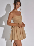 Mini abito con brillantini senza maniche plissettato con fiocco da donna ATREND