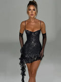 Mini abito glitterato con guanti da donna - Abiti ATREND