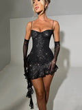 Mini abito glitterato con guanti da donna - Abiti ATREND