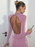Mini abito satinato scavato a maniche lunghe con catena - Abbigliamento Abiti ATREND