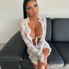 Mini abito sexy trasparente in pizzo scavato a maniche lunghe da donna ATREND