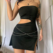 Mini dress scavato senza spalline con catena da donna - Abbigliamento Abiti ATREND