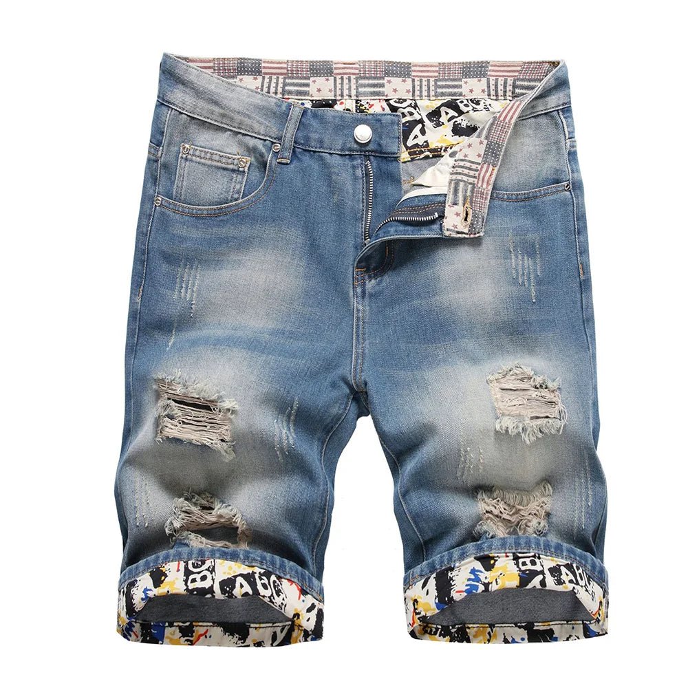 Pantaloncini di jeans casual con orlo floreale da uomo ATREND