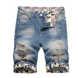 Pantaloncini di jeans casual con orlo floreale da uomo ATREND