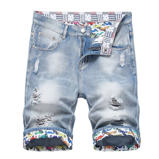 Pantaloncini di jeans casual con orlo floreale da uomo ATREND