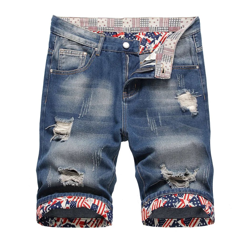 Pantaloncini di jeans casual con orlo floreale da uomo ATREND