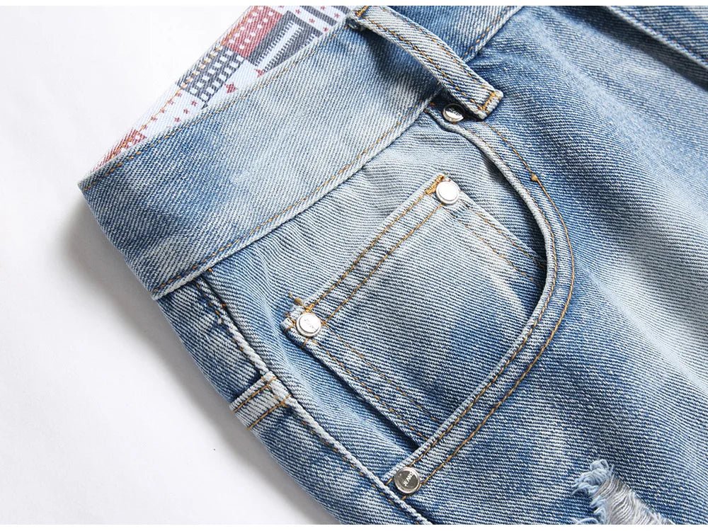 Pantaloncini di jeans casual con orlo floreale da uomo ATREND