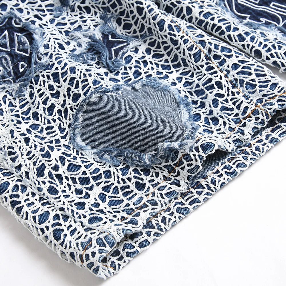 Pantaloncini di jeans patchwork da uomo - Pantaloncini in jeans ATREND