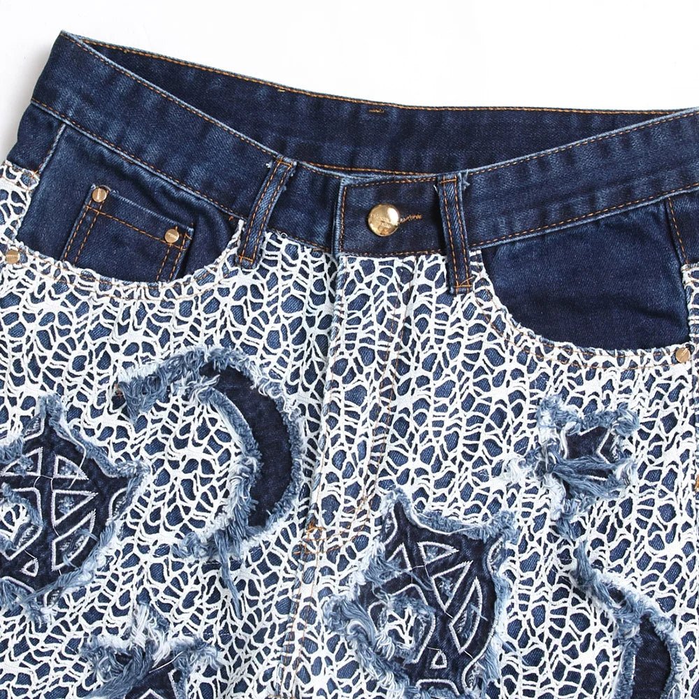 Pantaloncini di jeans patchwork da uomo - Pantaloncini in jeans ATREND