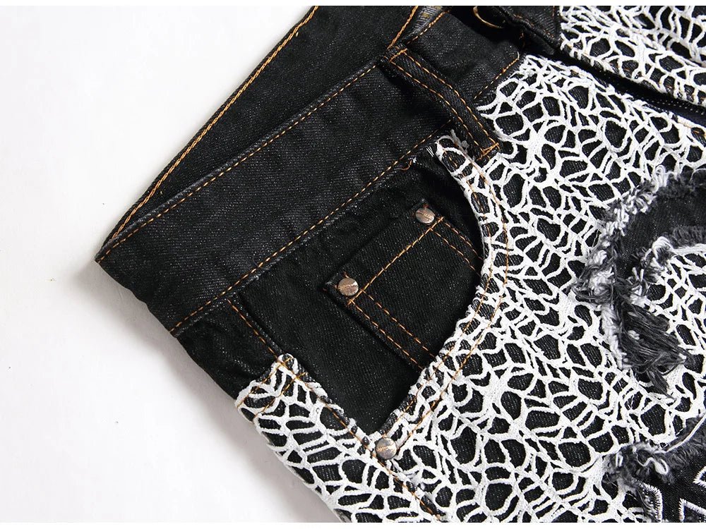 Pantaloncini di jeans patchwork da uomo - Pantaloncini in jeans ATREND
