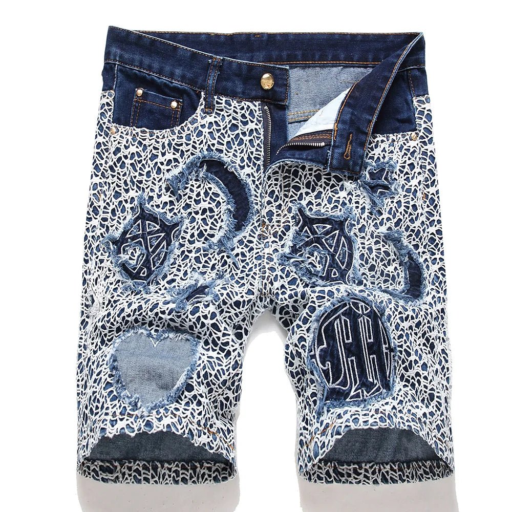 Pantaloncini di jeans patchwork da uomo - Pantaloncini in jeans ATREND